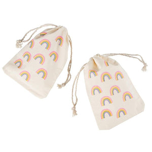 Party Favor Bags - 12-Pack Rainbow Party Favor Bags - Mini Canvas Drawstring Treat Gift Pouches, Rainbow Party Supplies | Kids Birthdays, Unicorn Parties, Rainbows with Gold Glitter, 4 x 6 Inches