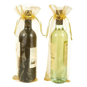 Wine Organza Bags - 24-Pack Drawstring Wine Bottle Organza Bags -Wine Wrapping Bags for Decoration, Storefront Display, Gift Bags, Party Favors - Gold, 14.5 x 5.5 inches