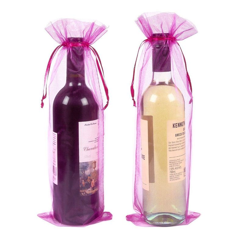 Sheer Organza Bags, Wine Bag (Pink, 14.7 x 5.2 in, 24-Pack)