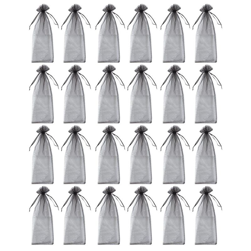 Juvale 24 Pack Wine Organza Bags - Satin Drawstring Organza Bags, Wine Wrapping Bags for Decoration, Storefront Display, Gift Bags, Party Favors, Black - 14.7 x 5.2 Inches