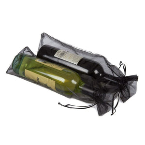 Juvale 24 Pack Wine Organza Bags - Satin Drawstring Organza Bags, Wine Wrapping Bags for Decoration, Storefront Display, Gift Bags, Party Favors, Black - 14.7 x 5.2 Inches