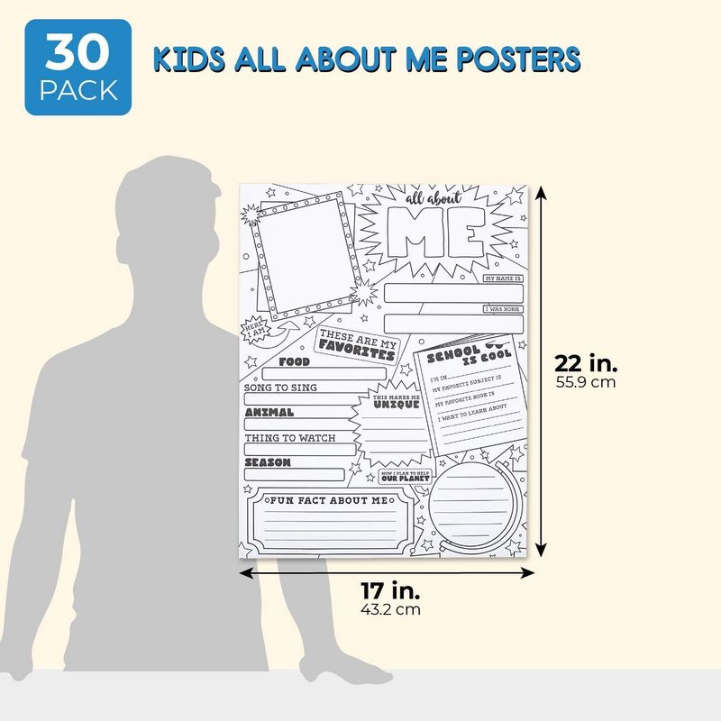 Juvale 30-Pack Kids All About Me Posters for Kindergarten, Elementary School, 17 x 22 Inches