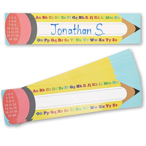 Desk Name Tags for School Classroom, Pencil Design (17.5 x 4 In, 50 Pack)
