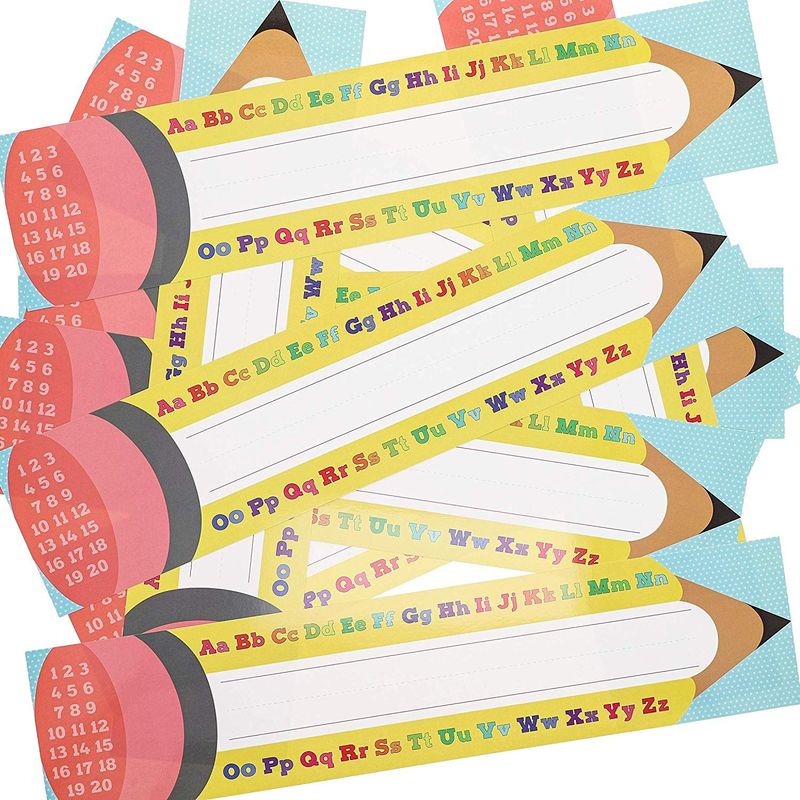Desk Name Tags for School Classroom, Pencil Design (17.5 x 4 In, 50 Pack)