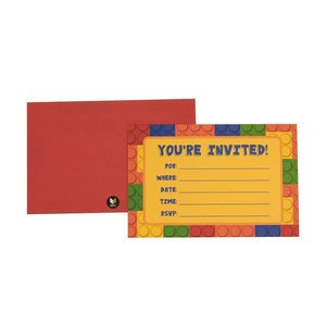 16 Pack Building Blocks Birthday Party Invitations & Goodie Bags - Boys Fill In Style Invites & Treat Bags - Includes 16 Invitations & 16 Bags - 4 x 6 Inches & 6 x 9.5 Inches