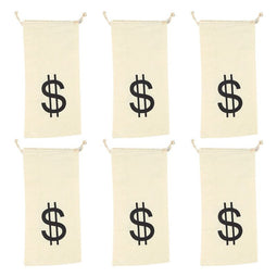 Money Drawstring Bag with Dollar Sign, Halloween Costume Prop (6 Pack)