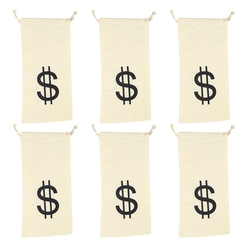 Money Drawstring Bag with Dollar Sign, Halloween Costume Prop (6 Pack)