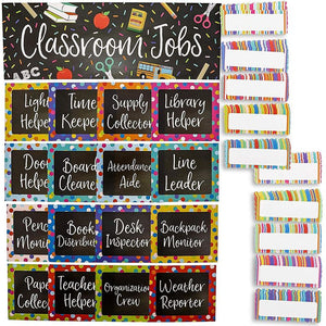 Classroom Jobs Chart Set for Bulletin Boards, Chalkboard Design (66 Pieces)