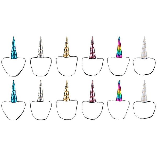Unicorn Horn Headbands - 12-Pack Magical Stretch Headbands, Assorted Metallic Plush Horn With Elastic Bands, Birthday Costume Theme Party Favors Goodie Bag, Hair Accessories For Women, Girls