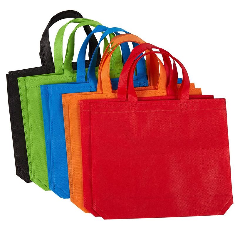 Reusable Grocery Bags – 10 Pack Non-woven Fabric Shopping Bag with Handle,  Large Party Favor Gift Tote Bags, Rainbow Goodie Treat Bags - 5 Colors