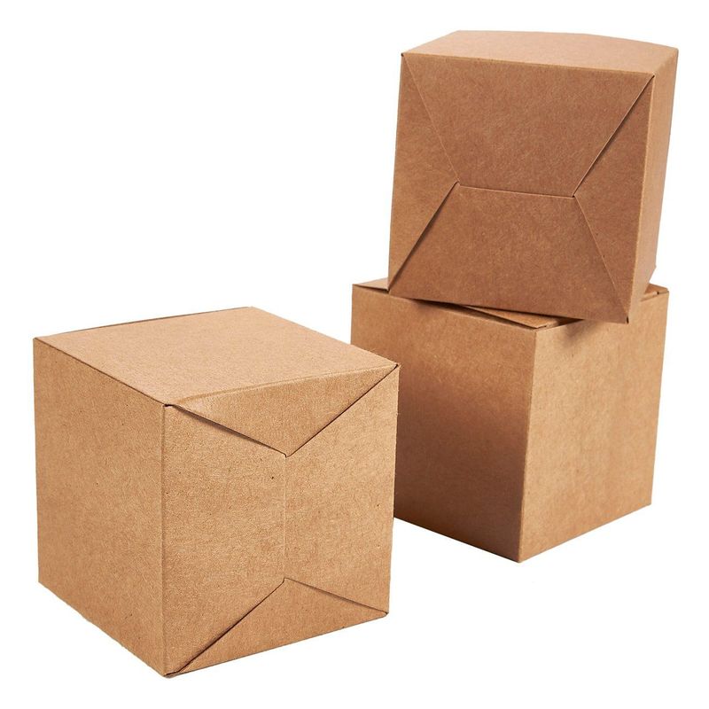 Premium Kraft Gift Boxes 50 Pack 3 x 3 x 3 inches Brown Paper Gift Boxes with Lids for Gifts, Cupcake Boxes and Crafting, Easy Assemble Boxes