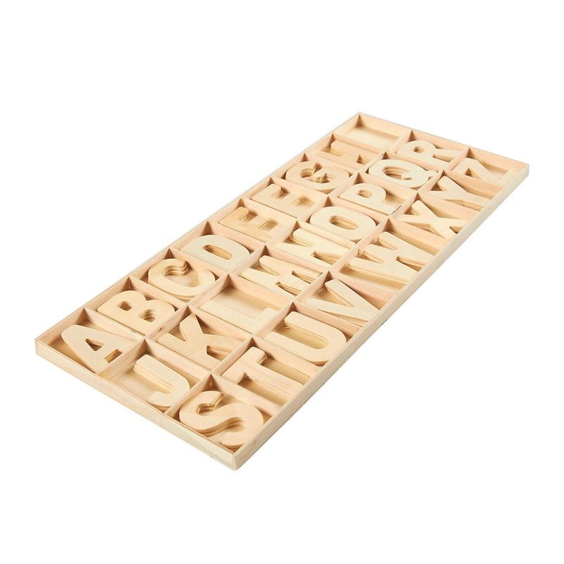Juvale 104 Pieces 2-Inch Wooden Alphabet Letters, 4 Sets ABCs with Sorting Tray, Sign Letters for Adults , Natural Color