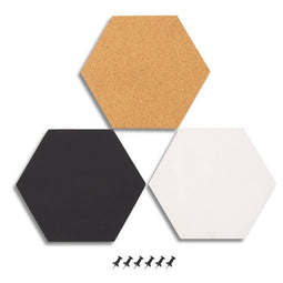 3 Pack Hexagon Cork Board Tiles with Push Pin, Self-Adhesive Bulletin Boards (7.8x7.8)