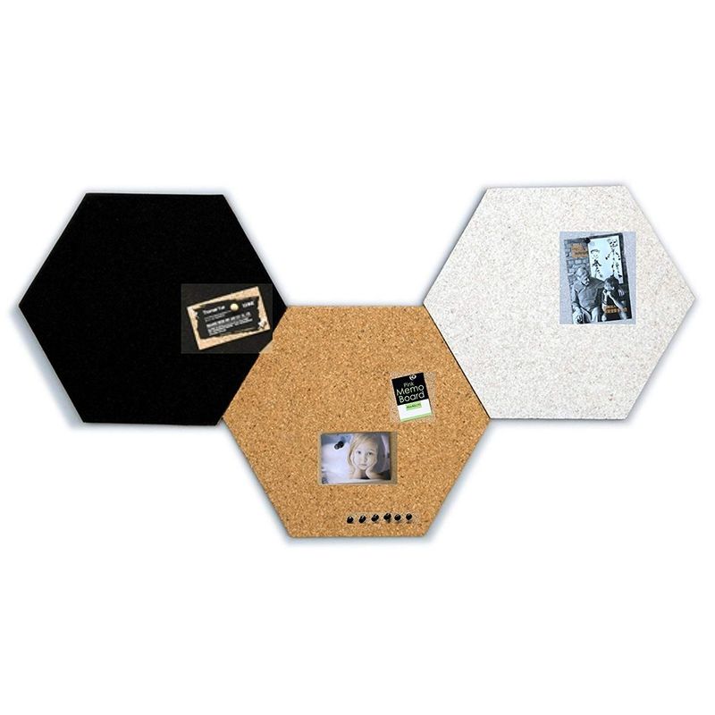 3 Pack Hexagon Cork Board Tiles with Push Pin, Self-Adhesive Bulletin Boards (7.8x7.8)