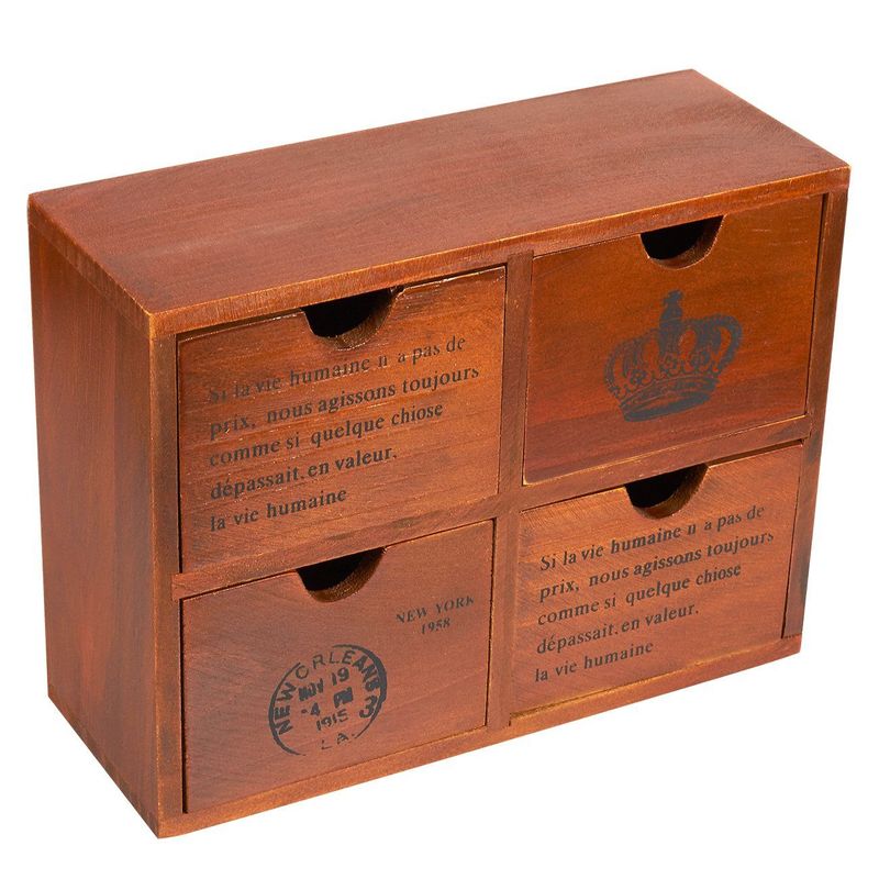 Juvale Vintage Wooden Desk Organizer with 4 Drawers (10.25 x 3.8 in.)