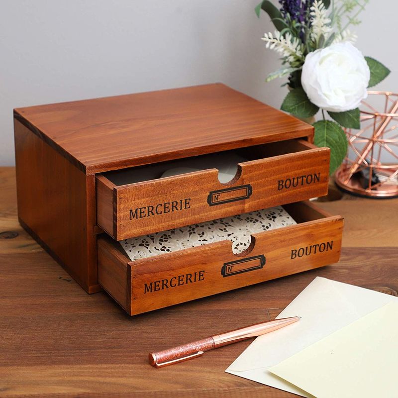 Juvale Small Wood Desktop Organizer Storage Box with Drawers, French Design