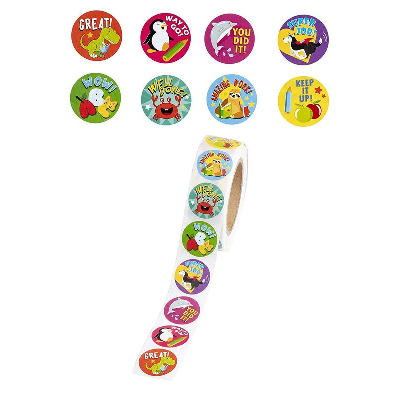 Assorted Roll of 100 Encouraging Stickers, Size: 1.5 inch x 1.5 inch