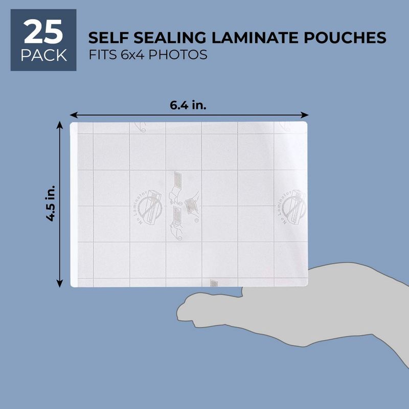 Juvale 25-Count Self-Seal Laminating Pouches for 4 x 6 Photos, Glossy Finish, 6.4 x 4.5 Inches