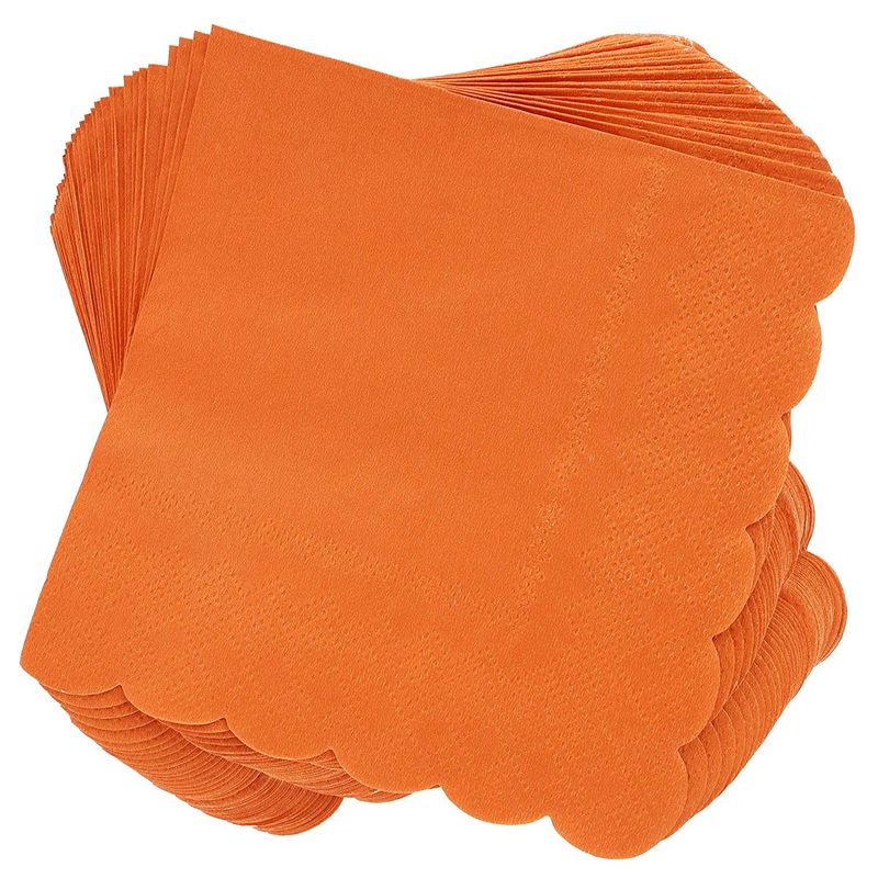 Scalloped Edged Cocktail Napkins (5 x 5 In, Orange, 100-Pack)
