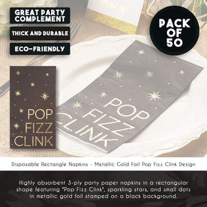 Festive Cocktail Napkins, Gold Foil (4 x 8 Inches, 50 Pack)