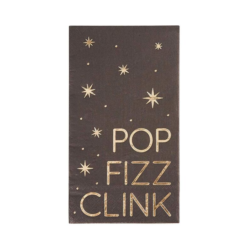 Festive Cocktail Napkins, Gold Foil (4 x 8 Inches, 50 Pack)