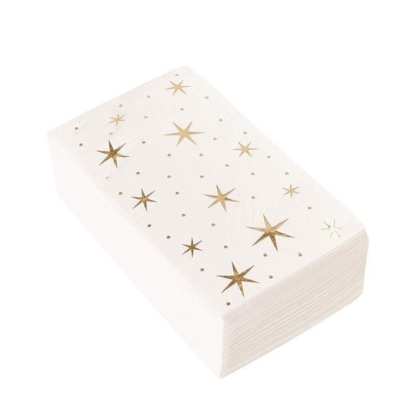 50 Pack Gold Dinner Napkins, 3-Ply Disposable Paper Guest Towels for Wedding, Birthday, Holidays, Star Design Folded 4 x 8 Inches