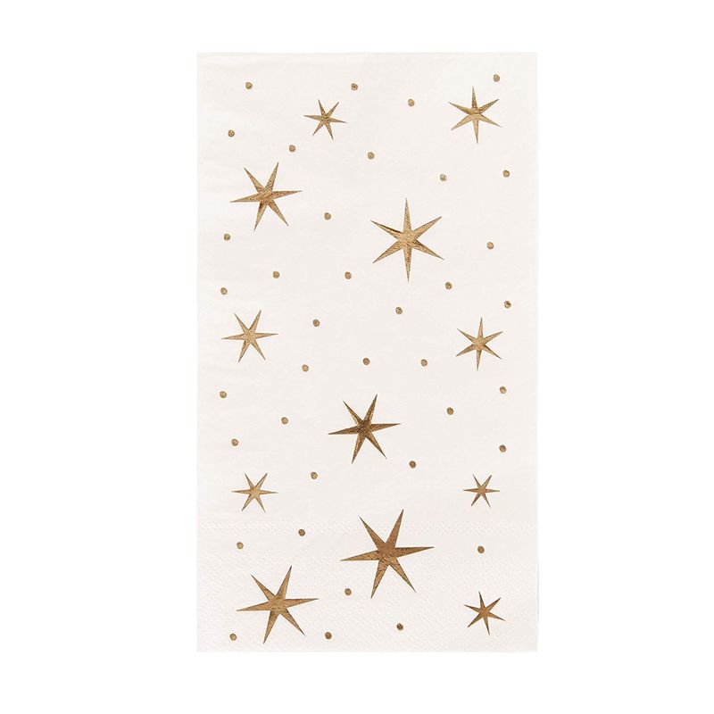 50 Pack Gold Dinner Napkins, 3-Ply Disposable Paper Guest Towels for Wedding, Birthday, Holidays, Star Design Folded 4 x 8 Inches