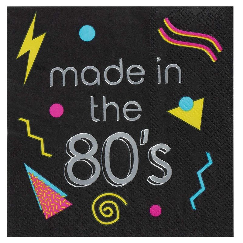 Made in the 80’s Napkins for Birthday Parties (5 x 5 In, Black, 50 Pack)