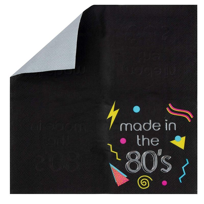 Made in the 80’s Napkins for Birthday Parties (5 x 5 In, Black, 50 Pack)