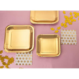 Gold Paper Plates - 48-Pack Disposable 9-Inch Square Plates for Cake,  Appetizer, Dessert, Lunch, Metallic Gold Foil, Birthday Party Supplies
