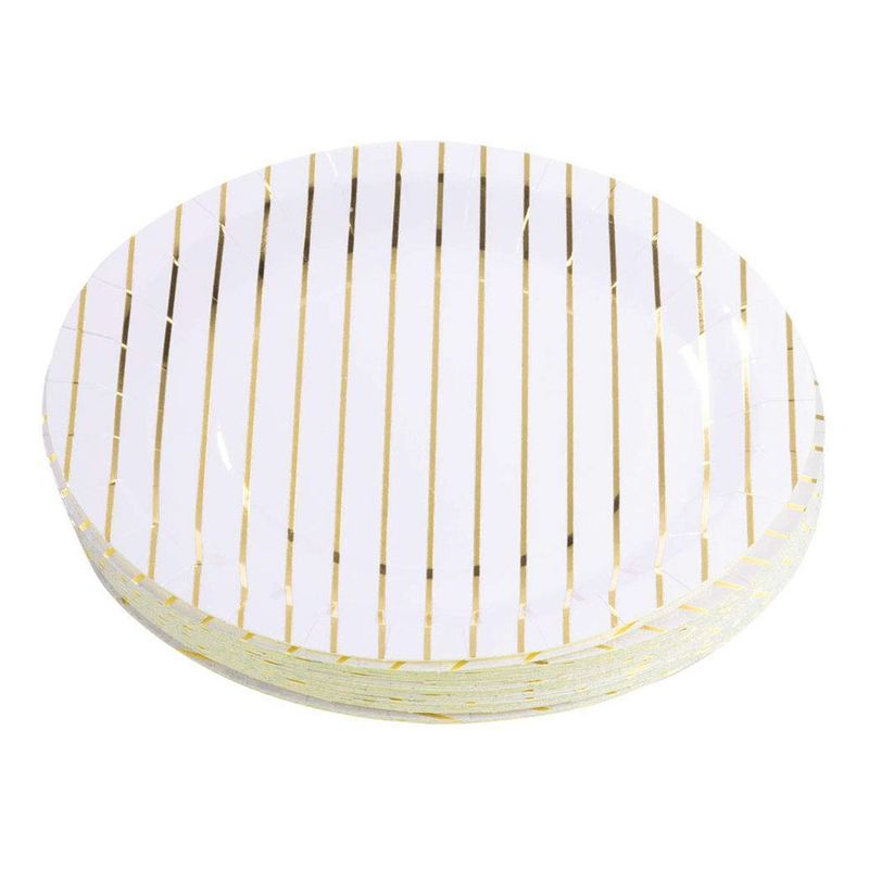 Metallic Gold Foil Striped Paper Plates for Graduation Party (9 In, 48 Pack)