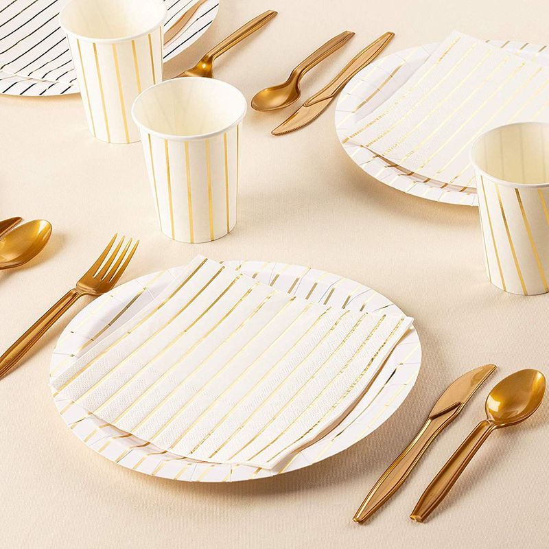 Metallic Gold Foil Striped Paper Plates for Graduation Party (9 In, 48 Pack)