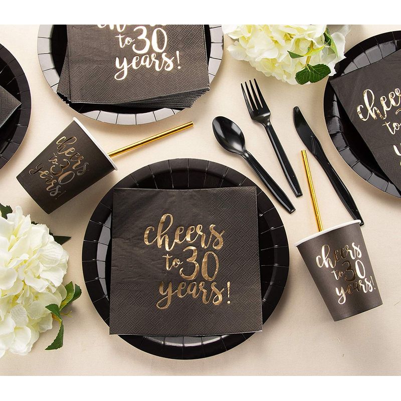Happy 30th Party Bundle, Includes Plates, Napkins, Cups, and Cutlery (24 Guests,144 Pieces)