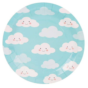 Disposable Dinnerware Set - Serves 24 - Cute Clouds Design, Kids Birthday, Baby Shower Party Supplies, Includes Plastic Knives, Spoons, Forks, Paper Plates, Die-Cut Cloud Napkins, Cups, Sky Blue