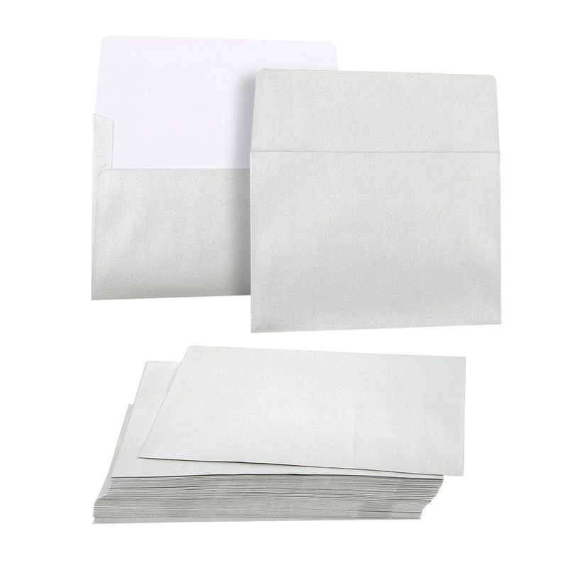 Juvale 50 Pack Metallic Silver A7 Envelopes for 5 x 7 Greeting Cards and Invitation Announcements - Value Pack Square Flap Envelopes - 5.25 x 7.25 Inches - 50 Count