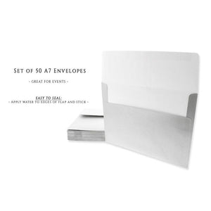 Juvale 50 Pack Metallic Silver A7 Envelopes for 5 x 7 Greeting Cards and Invitation Announcements - Value Pack Square Flap Envelopes - 5.25 x 7.25 Inches - 50 Count