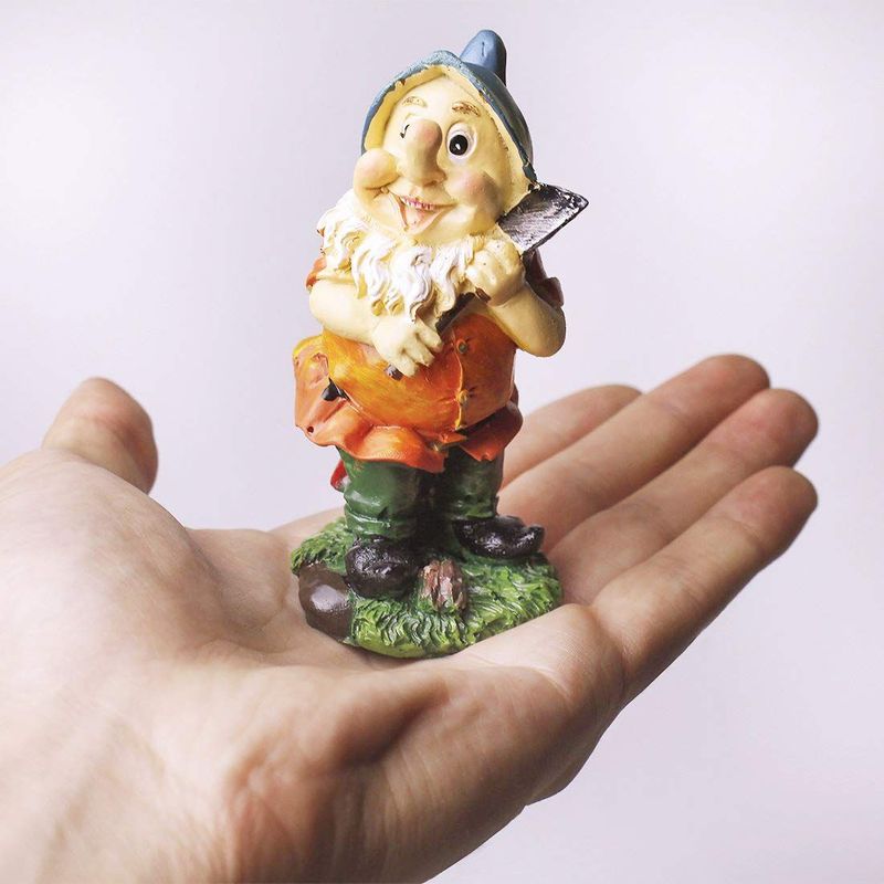 Mini Garden Gnome Statue Set in for Fairy Gardens, Home Decor (4 in, Set of 6)