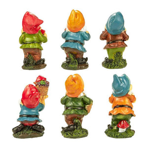 Mini Garden Gnome Statue Set in for Fairy Gardens, Home Decor (4 in, Set of 6)