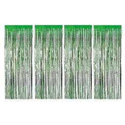 Green Foil Fringe Curtains - Metallic Tinsel Backdrop for Party Decorations (3 x 8 ft, 4 Pack)