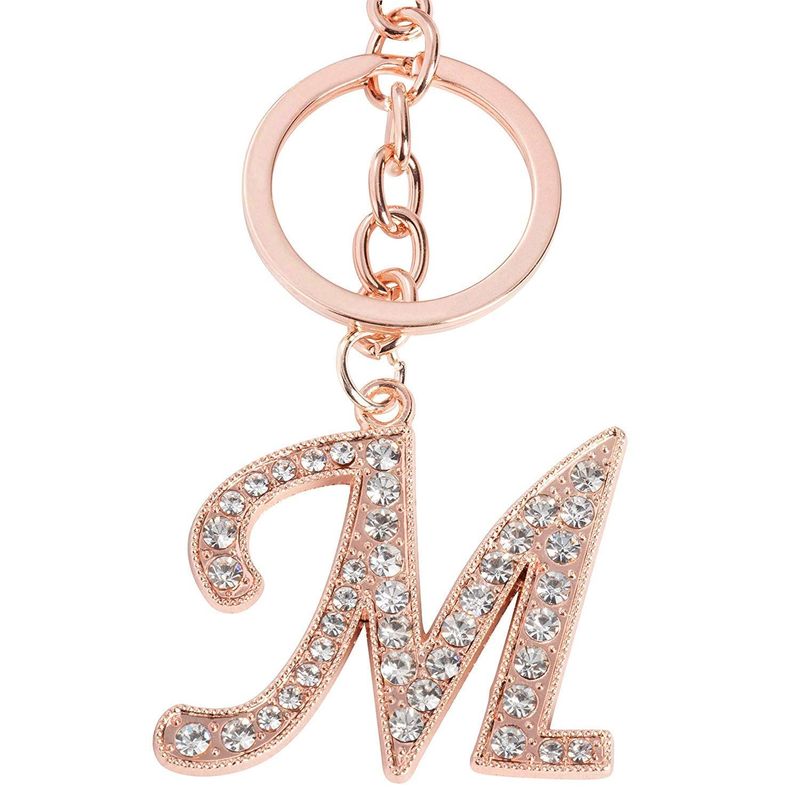 Juvale M Initial Charms - 3-Pack Rose Gold Letter Keyring, Purse Keychain for Handbags, Crystal Alphabet Initial Letter Pendant with Key Ring, 4 Inches