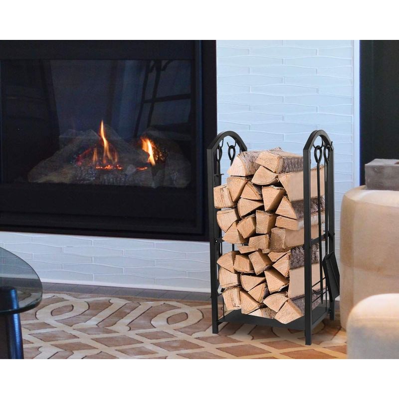 Firewood Rack with Fireplace Tools, Log Holder for Indoor Outdoor (Iron, 15 x 29 x 13 In)