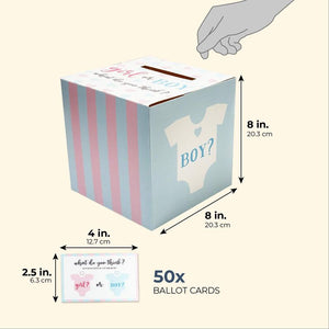 Juvale Gender Reveal Baby Shower Party Voting Box with 50 Ballot Cards Set, Pink and Blue, 8 Inches