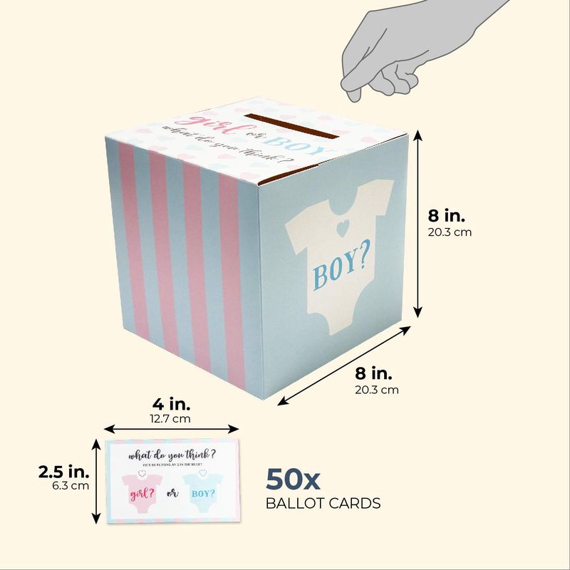 Juvale Gender Reveal Baby Shower Party Voting Box with 50 Ballot Cards Set, Pink and Blue, 8 Inches