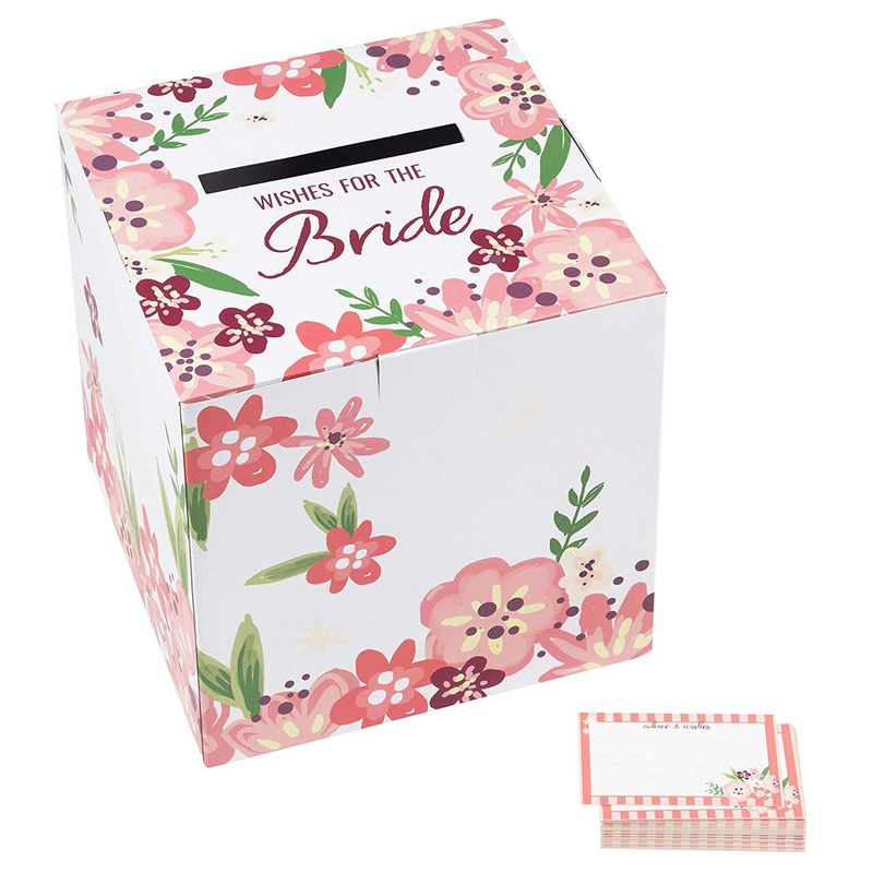 Juvale Advice Cards and Box, Wishes for The Bride (8 x 8 in, 50 Pack)