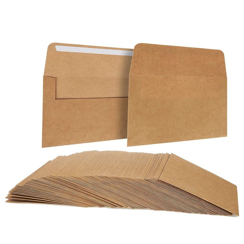 Juvale A6 Envelopes Bulk - 100-Count A6 Invitation Envelopes, Kraft Paper Envelopes for 4x6 Inch Wedding, Baby Shower, Party Invitations, Square-Flap Photo Envelopes, Brown, 4 3/4 x 6 1/2 Inches