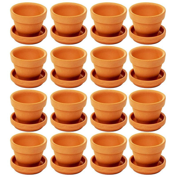 Mini Terra Cotta Pots for Propagation, Flower Pots for Plants with Saucers (1.9 x 1.5 in, 16 Pack)