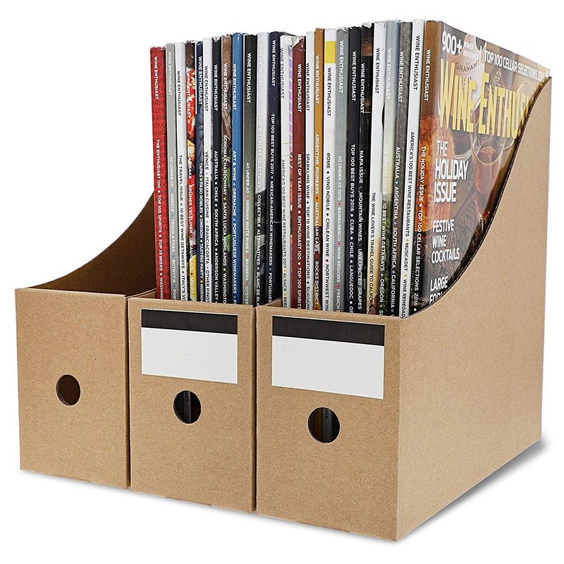 Kraft Corrugated Cardboard Magazine File Holders with Labels (8 Pack)