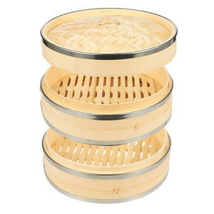 10 Inch Bamboo Steamer with Steel Rings for Cooking (10 x 6.7 x 10 In)