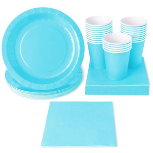 Teal Dinnerware Set, Includes Paper Plates, Cups, and Napkins (Serves 24, 72 Pieces)