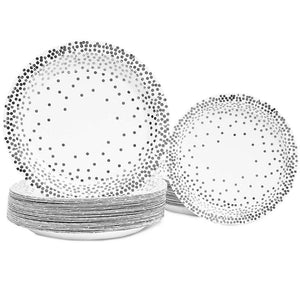 Juvale Silver Foil Dots Party Pack for 50 Guests - Paper Dinner, Appetizer Plates, and Cups
